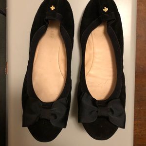 Kate Spade Black Ballet Flats with Bows, velvet